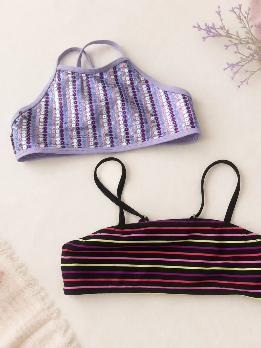 Justice & Arts classGirls Size 8 Sequin & Striped Crop Tops – 2-Piece Bundle